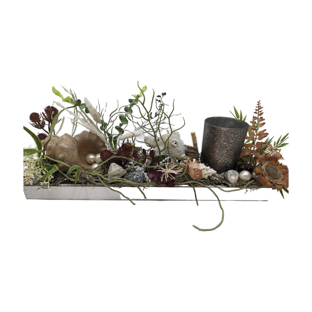 Freigestellt Sommergesteck maritim Teelichtglas Muscheln Schneckenhaus natur creme