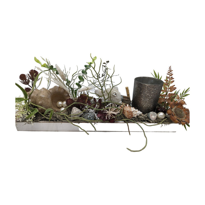 Freigestellt Sommergesteck maritim Teelichtglas Muscheln Schneckenhaus natur creme
