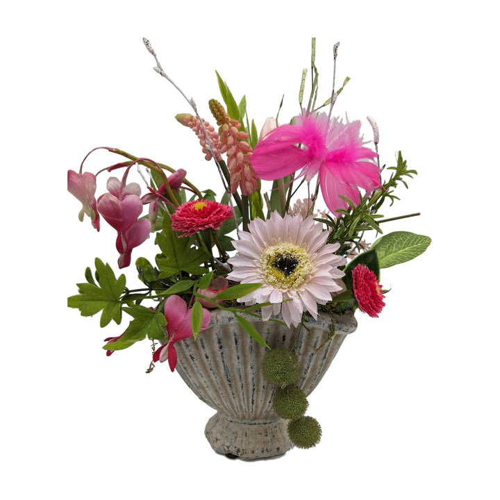 Freigestellt Sommergesteck Frühling tränendes Herz Hyazinthe Gerbera rosa