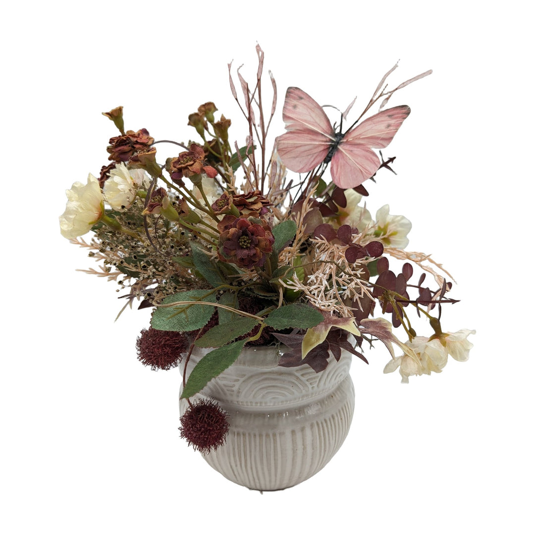 Freigestellt Sommergesteck Schmetterling Blüten Gräser rosa creme