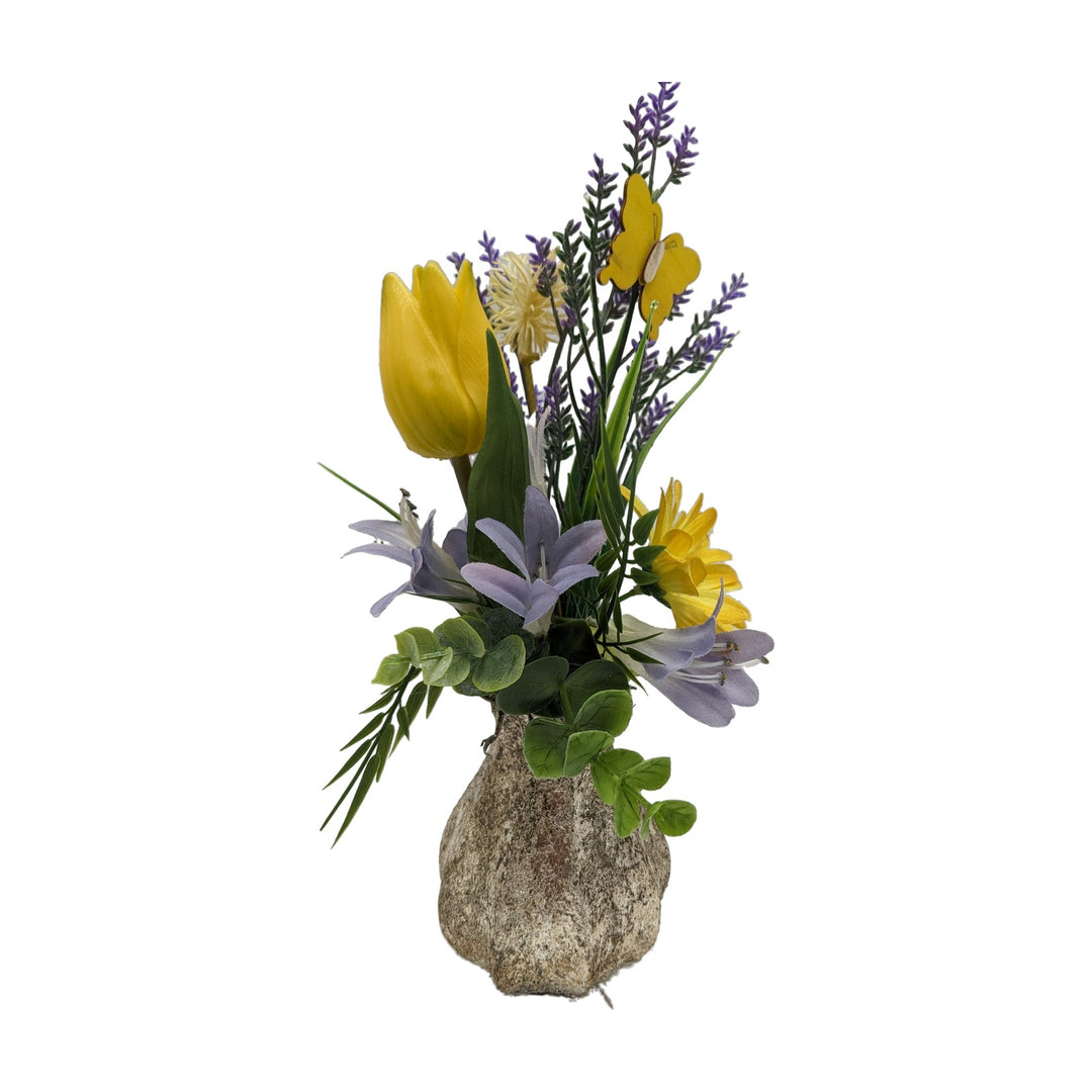 Freigestellt Sommergesteck Tulpe Lavendel Schmetterling gelb lila