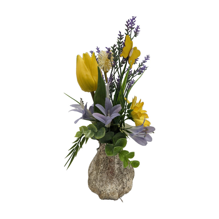 Freigestellt Sommergesteck Tulpe Lavendel Schmetterling gelb lila