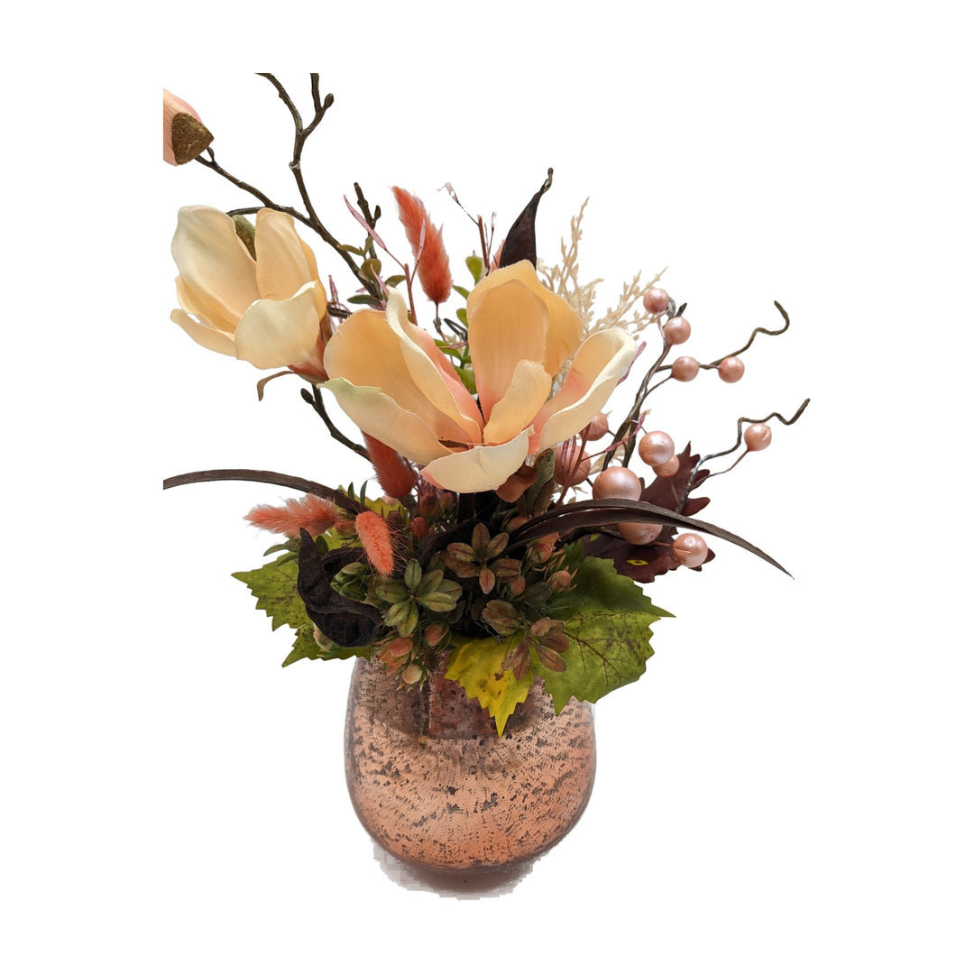 Freigestellt Sommergesteck Magnolie Beeren Gräser apricot kupfer