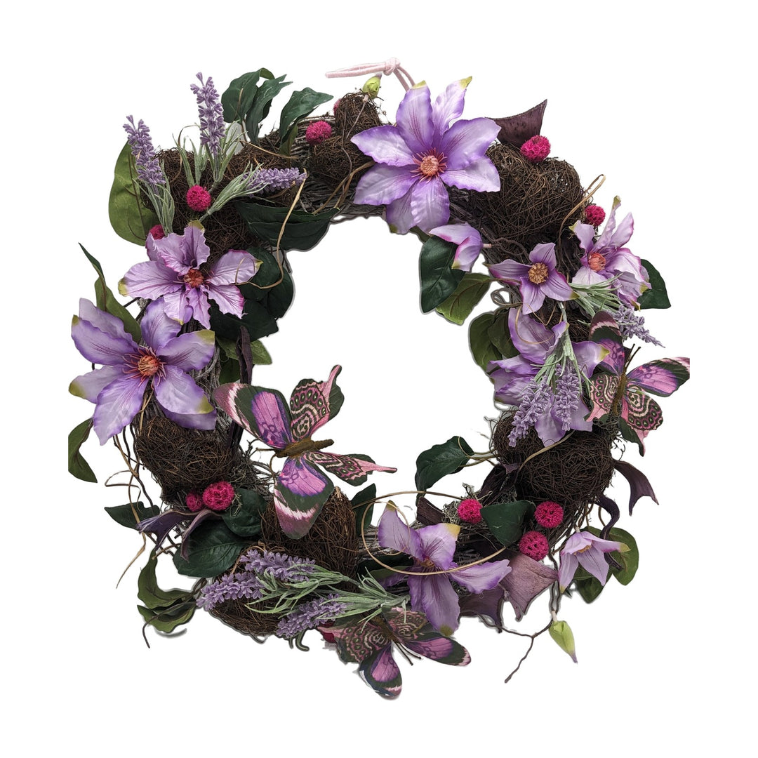 Freigestellt Sommerkranz Türkranz Clematis Lavendel Schmetterlinge lila