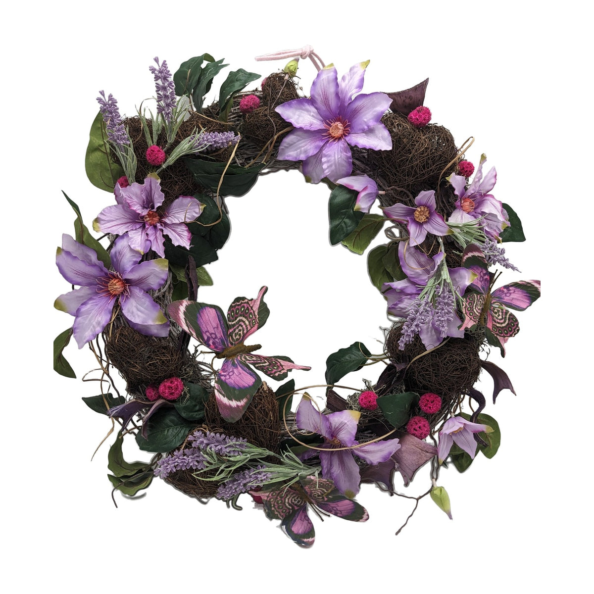 Freigestellt Sommerkranz Türkranz Clematis Lavendel Schmetterlinge lila