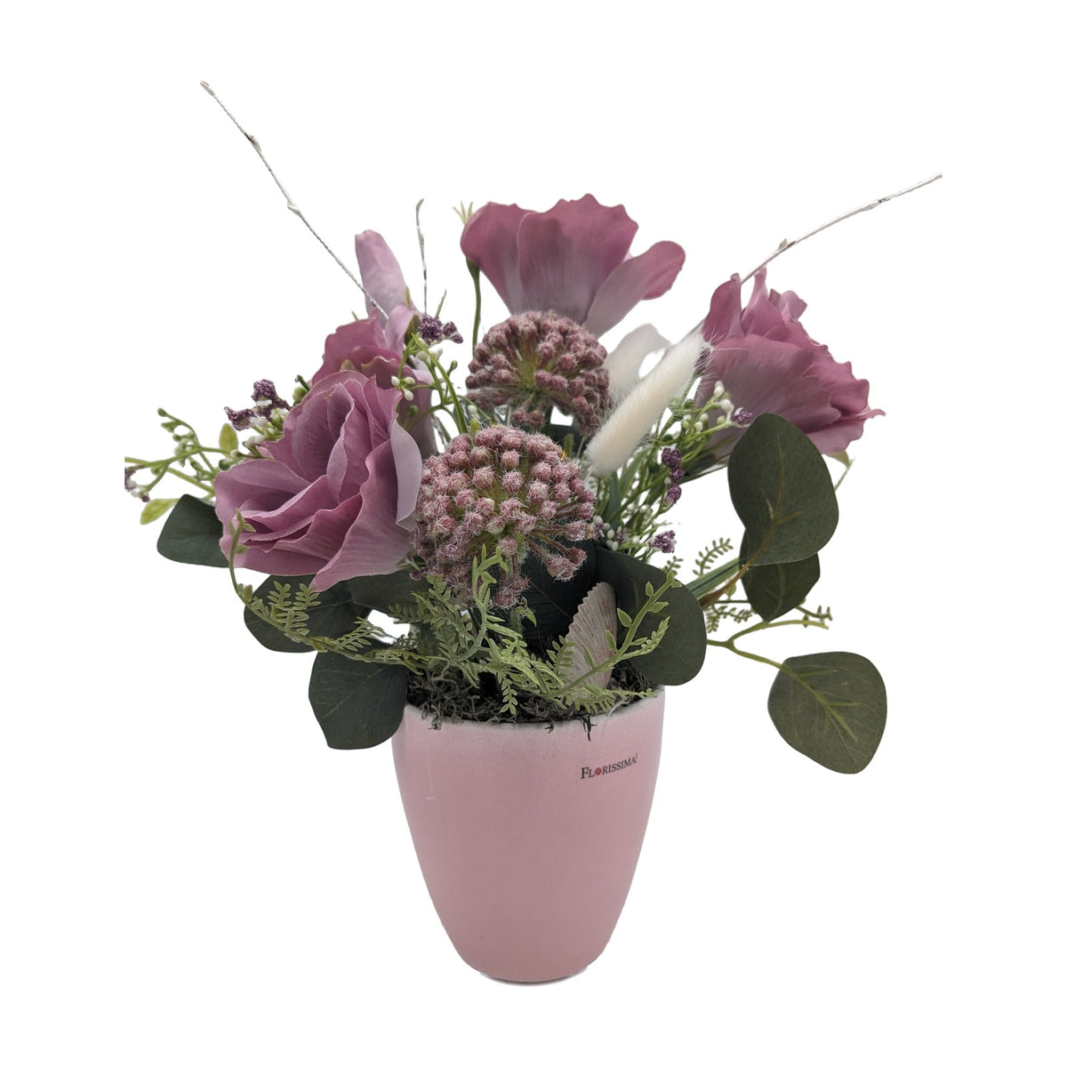 Freigestellt Sommergesteck Rosen Muschel Eukalyptus rosa altrosa