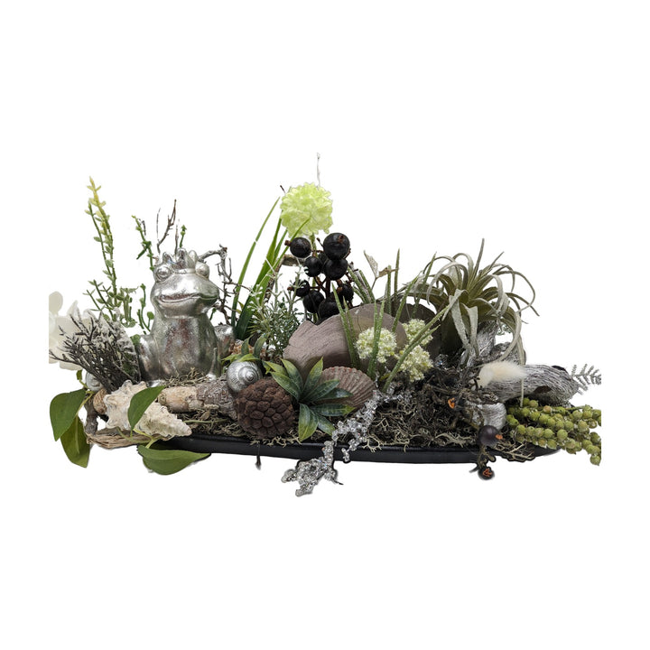 Freigestellt Sommergesteck Frosch Schnecke Muscheln Beeren silber schwarz