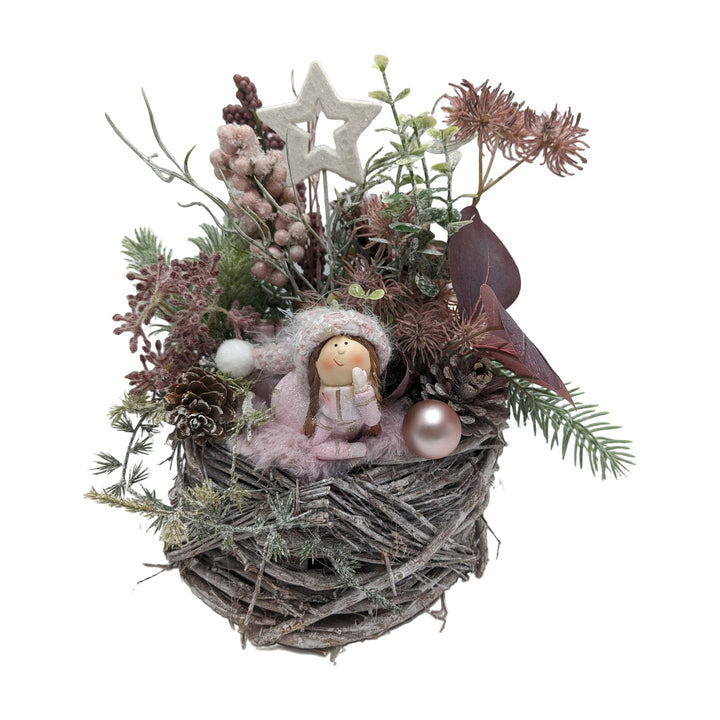 Freigestellt Weihnachtsgesteck Mädchen Stern Kugel Zapfen rosa natur