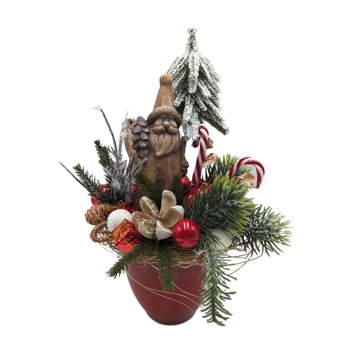 Freigestellt Weihnachtsgesteck Weihnachtsmann Kugel Zuckerstange Geschenk rot