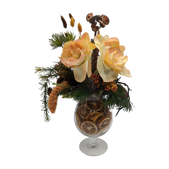 Freigestellt Wintergesteck Amaryllis Orangenscheiben Beeren apricot orange