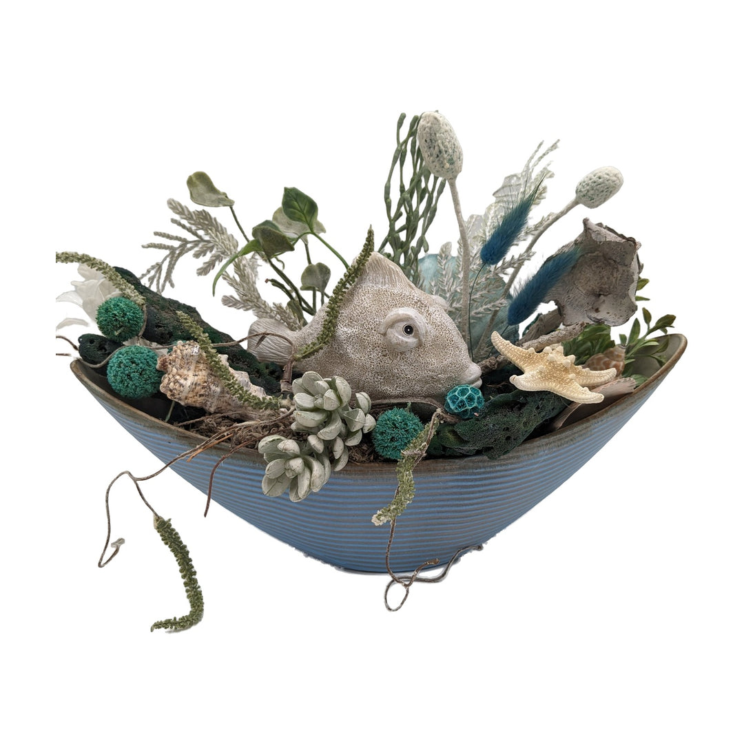 Freigestellt Sommergesteck maritim Muschel Seestern Fisch blau creme