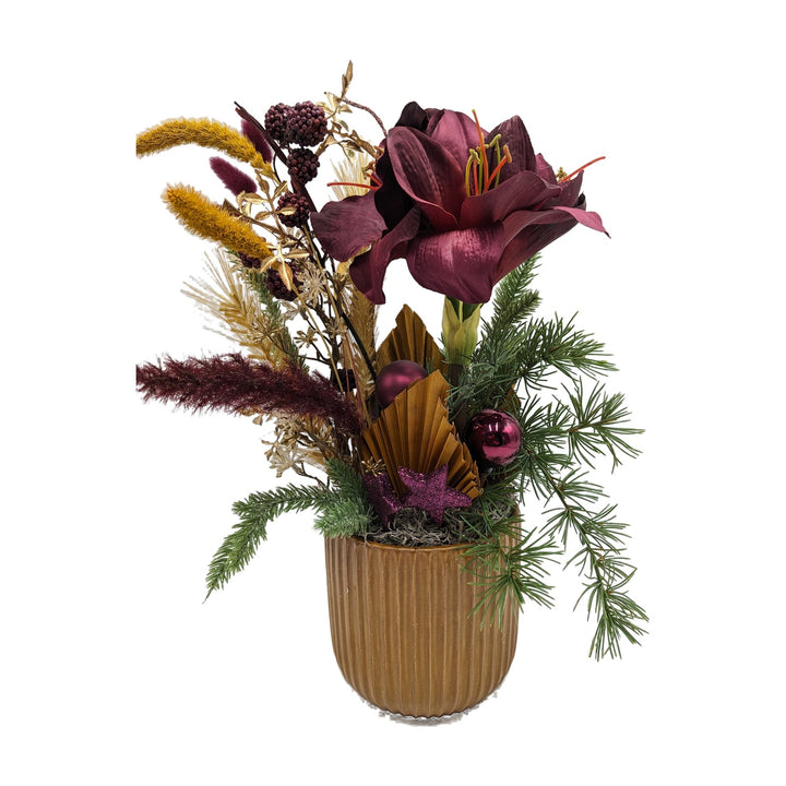 Freigestellt Weihnachtsgesteck Amaryllis Kugeln Beeren beere gold