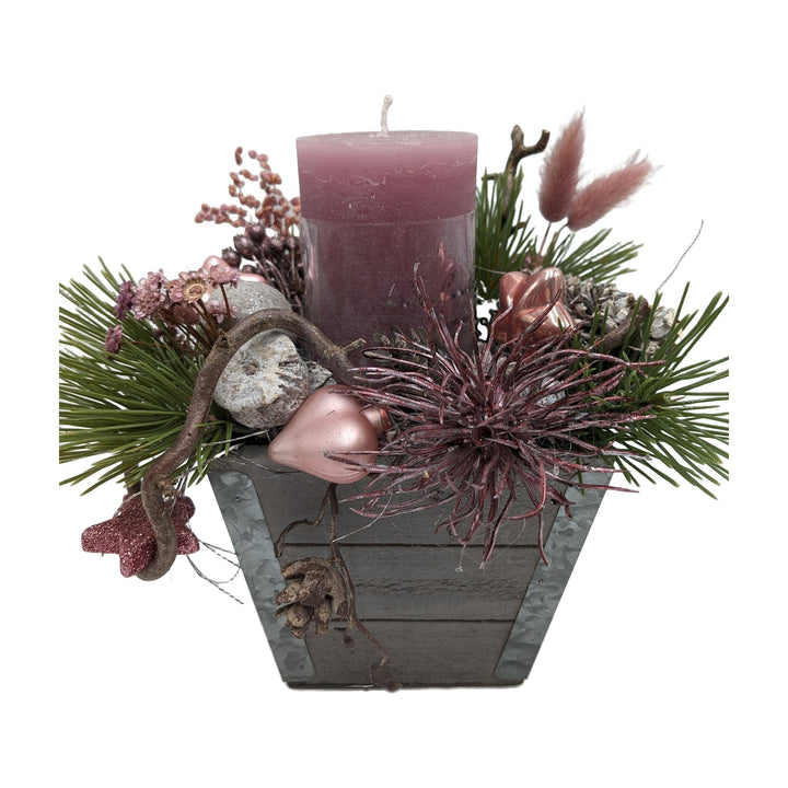 Freigestellt Weihnachtsgesteck Kerze Kugel Stern Spider rosa grün