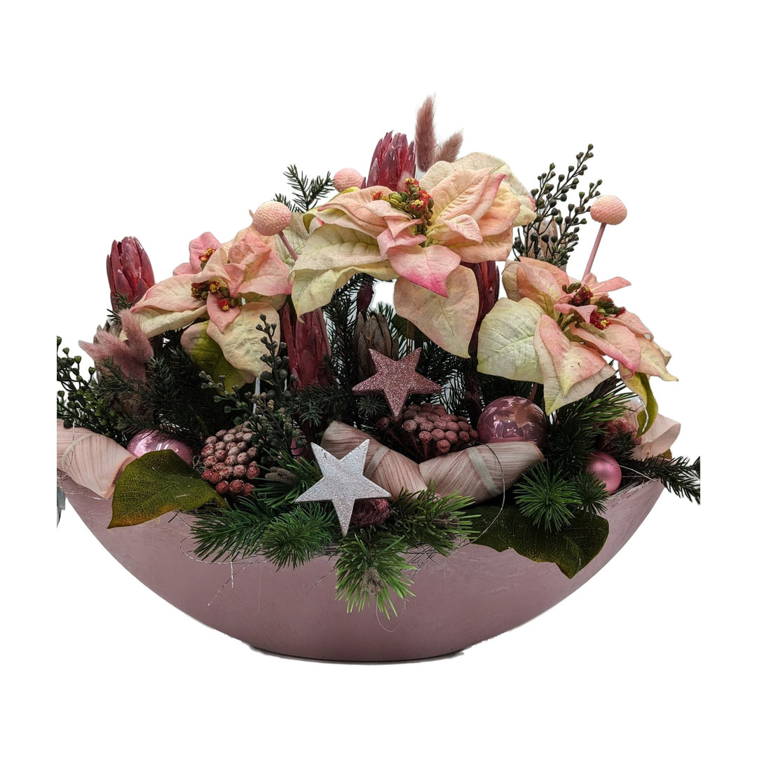 Freigestellt Weihnachtsgesteck Weihnachtsstern Kugeln Sterne rosa creme