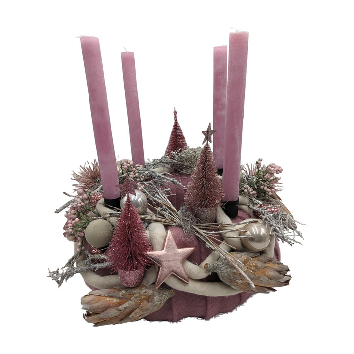 Freigestellt Adventsgesteck Adventskranz Kugel Stern Tannenbäumchen rosa creme