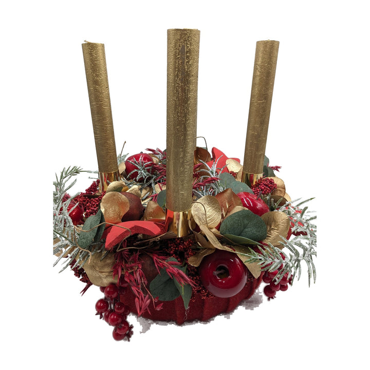 Freigestellt Adventsgesteck Äpfel Granatapfel Beeren Stern rot gold