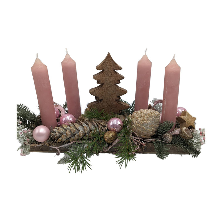 Freigestellt Adventsgesteck Kugeln Zapfen Stern Tannenbaum rosa natur