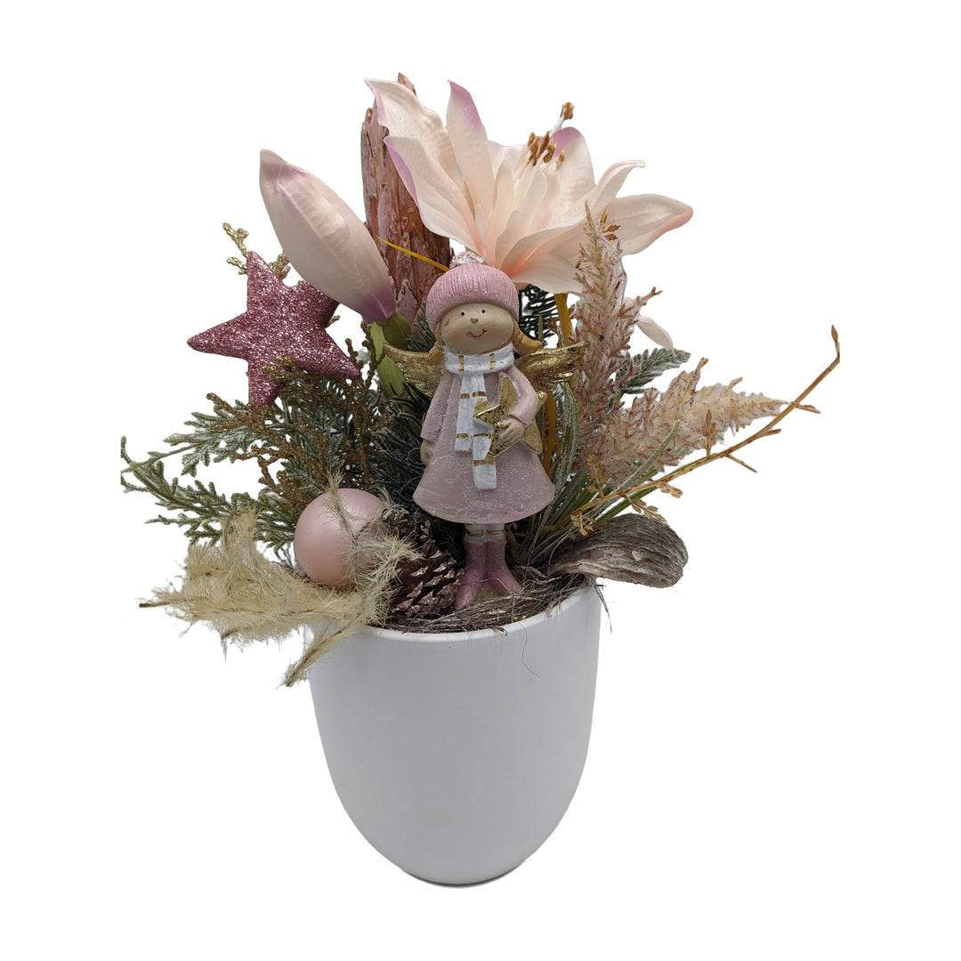 Freigestellt Weihnachtsgesteck Engel Amaryllis Stern Kugel rosa weiß