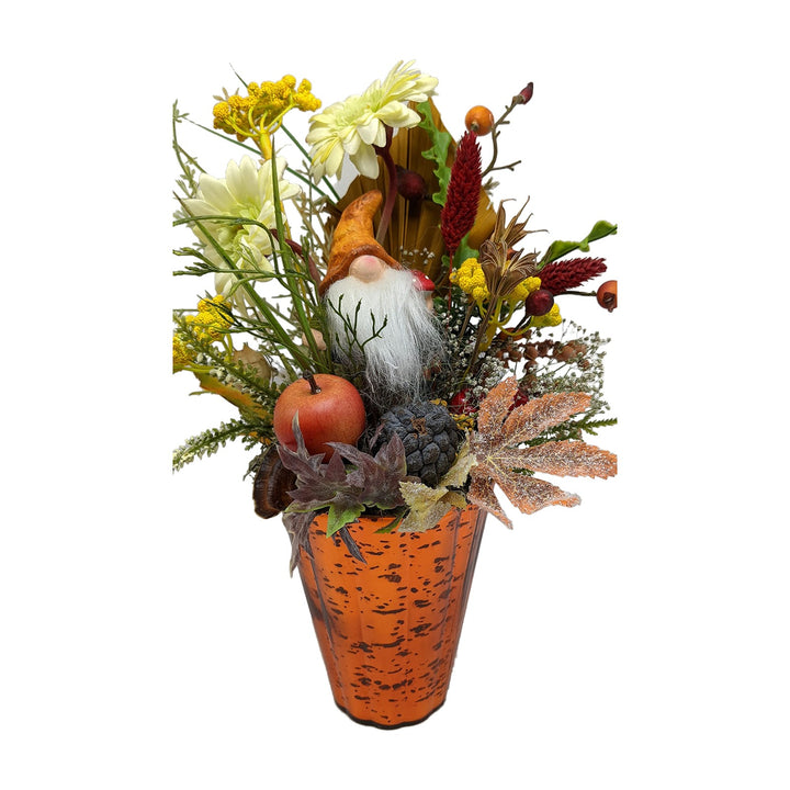 Freigestellt Tischgesteck Herbstgesteck Wichtel Gerbera Apfel orange gelb