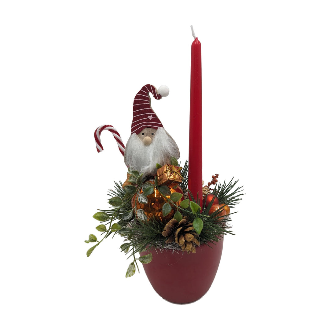 Freigestellt Weihnachtsgesteck Wichtel Zuckerstange Kugel rot orange