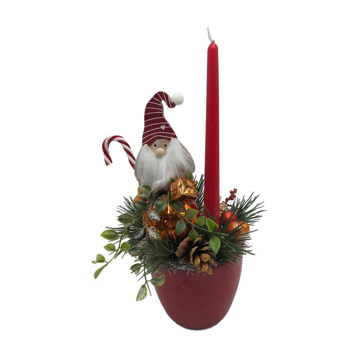 Freigestellt Weihnachtsgesteck Wichtel Zuckerstange Kugel rot orange