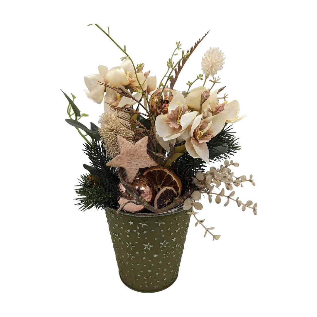 Freigestellt Weihnachtsgesteck Amaryllis Kugel Stern creme kupfer