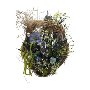 Freigestellt Ostergesteck Hase Schnecke Hyazinthe Ostereier blau silber