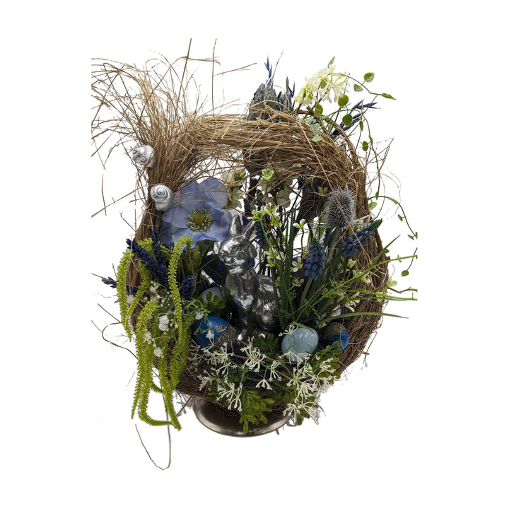 Freigestellt Ostergesteck Hase Schnecke Hyazinthe Ostereier blau silber
