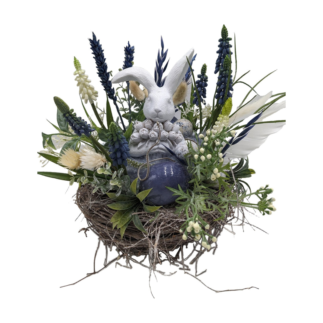 Freigestellt Ostergesteck Nest Hase Hyazinthe Ei blau weiß