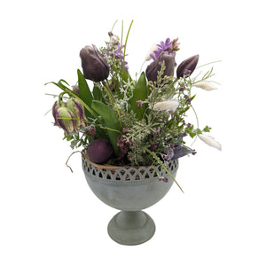 Freigestellt Frühlingsgesteck Tulpen Schachbrettblume Hyazinthe lila grün