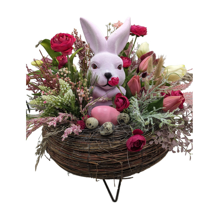 Freigestellt Ostergesteck Hase Ei Tulpe Ranunkel rosa pink