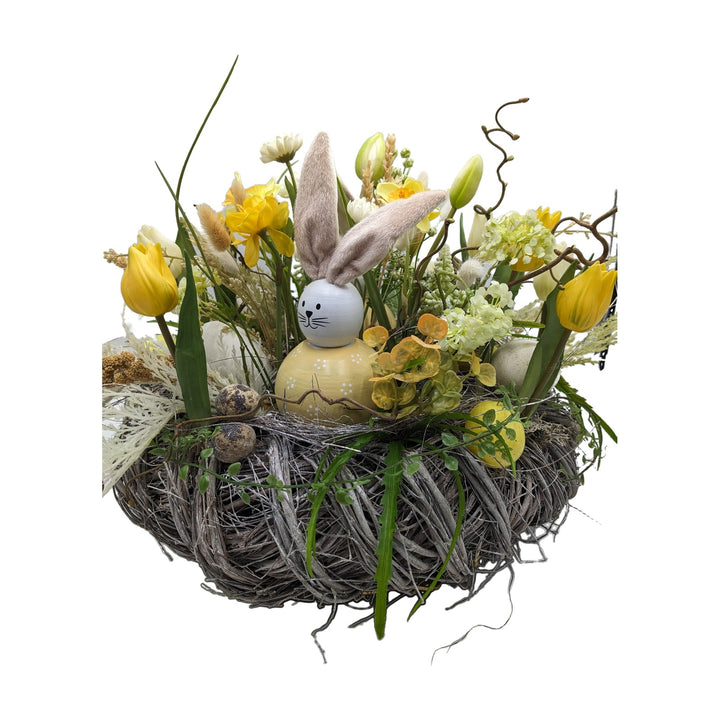 Freigestellt Osterkranz Hase Ei Tulpen Narzissen gelb weiß