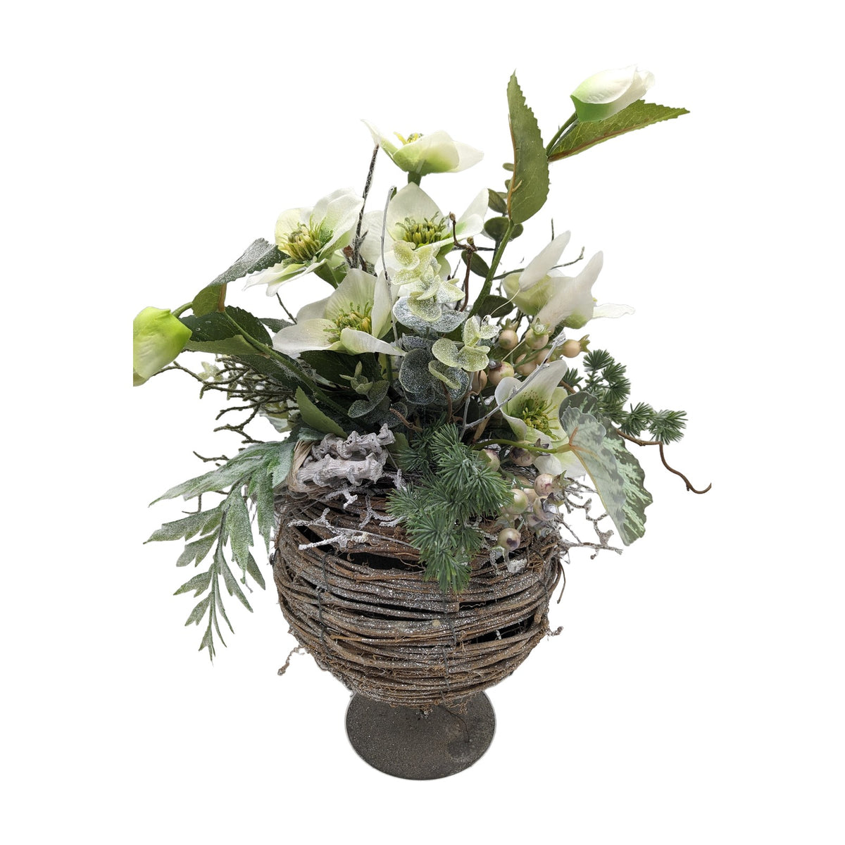 Freigestellt Wintergesteck Christrose Eukalyptus Beeren weiß grün
