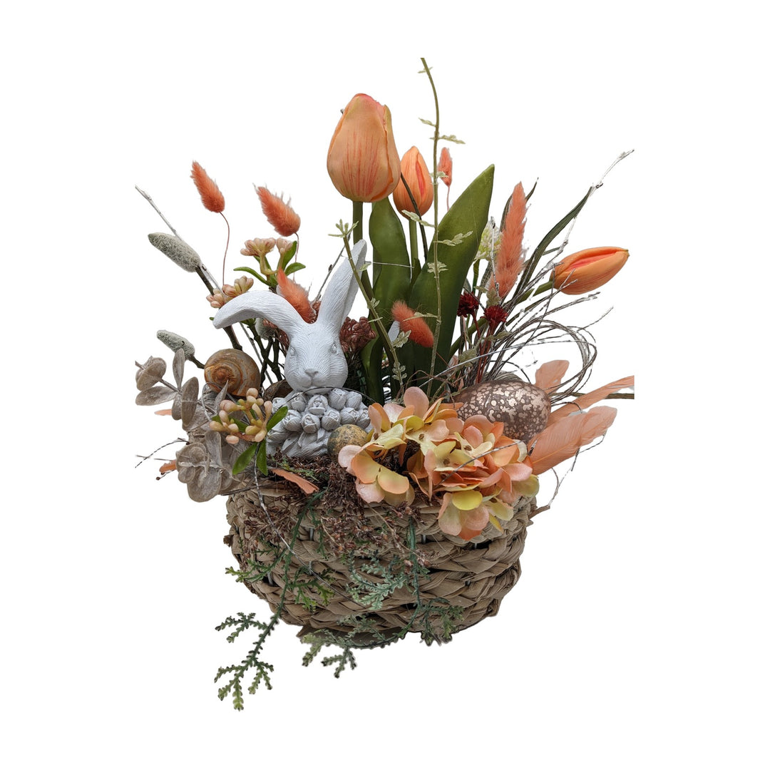 Freigestellt Ostergesteck Korb Tulpen Hase Schnecke apricot natur