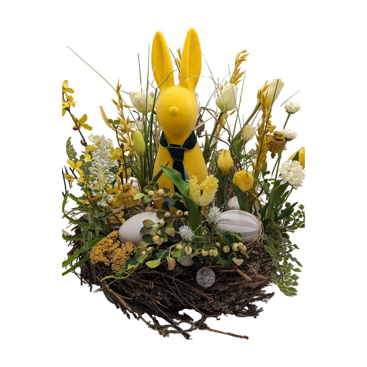 Freigestellt Osterkranz Hase Eier Tulpen Mohnkapseln gelb weiß