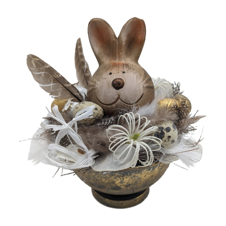 Freigestellt Ostergesteck Hase Federn Wachteleier Spider gold natur