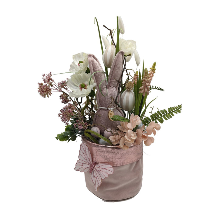 Freigestellt Ostergesteck Hase Mohn Hyazinthe Schmetterling rosa creme