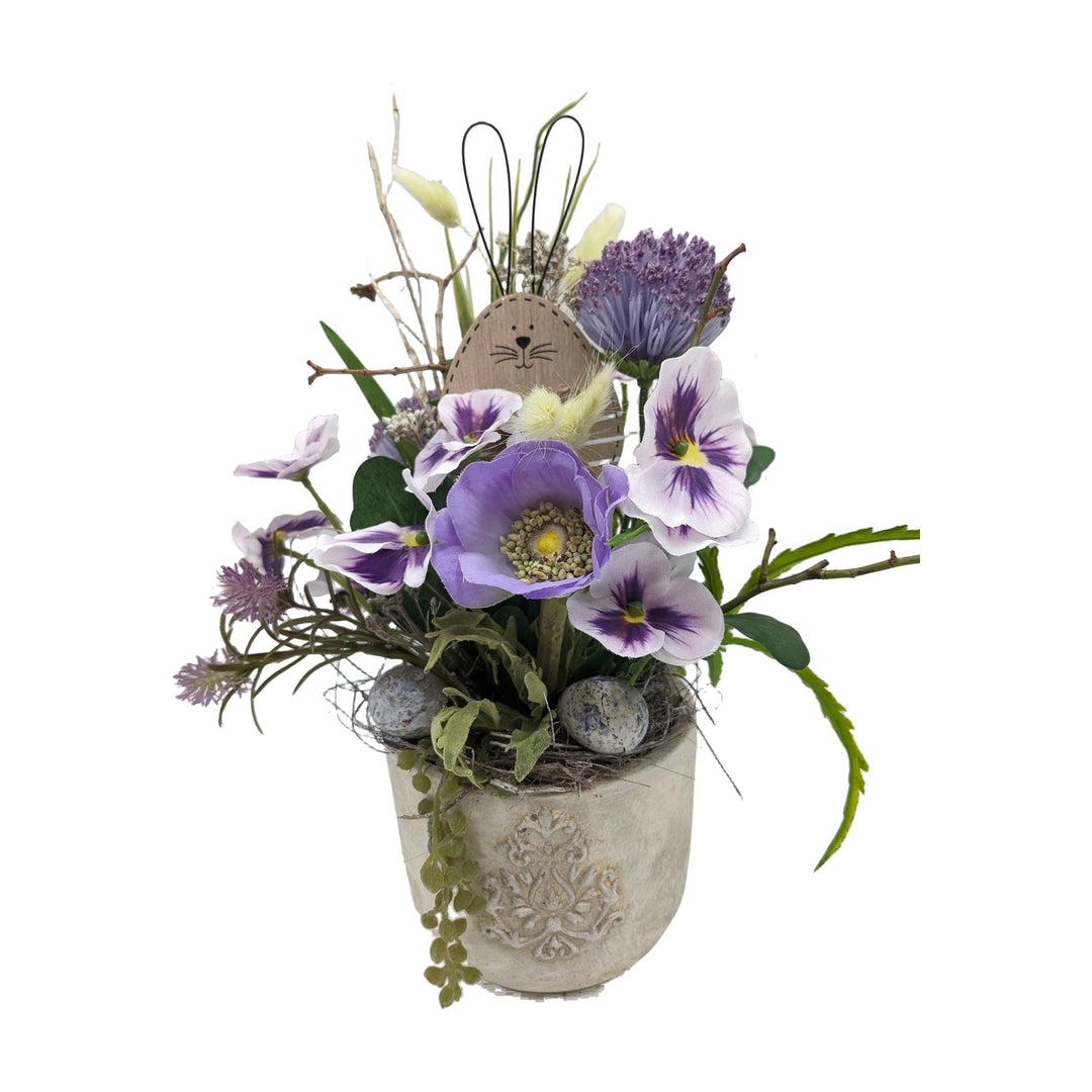 Freigestellt Ostergesteck Hase Anemone Stiefmütterchen lila weiß