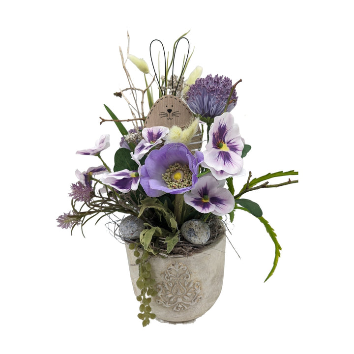 Freigestellt Ostergesteck Hase Anemone Stiefmütterchen lila weiß