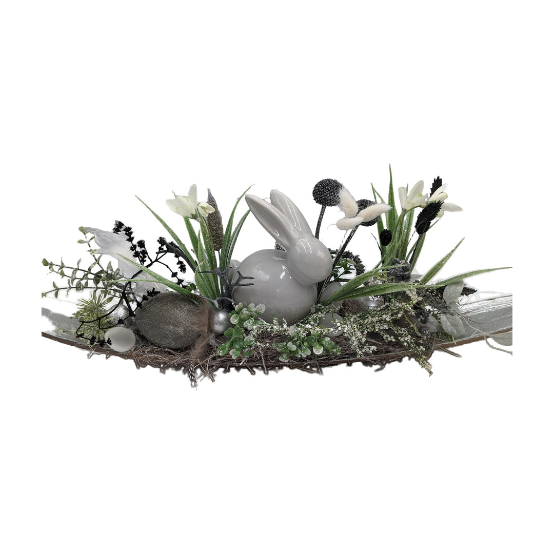 Freigestellt Ostergesteck Hase Ei Craspedia grau silber