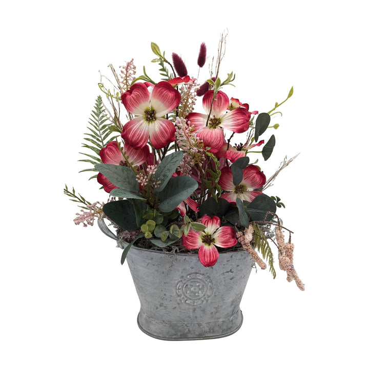 Freigestellt Sommergesteck Hartriegel Eukalyptus Gräser pink dunkelrot