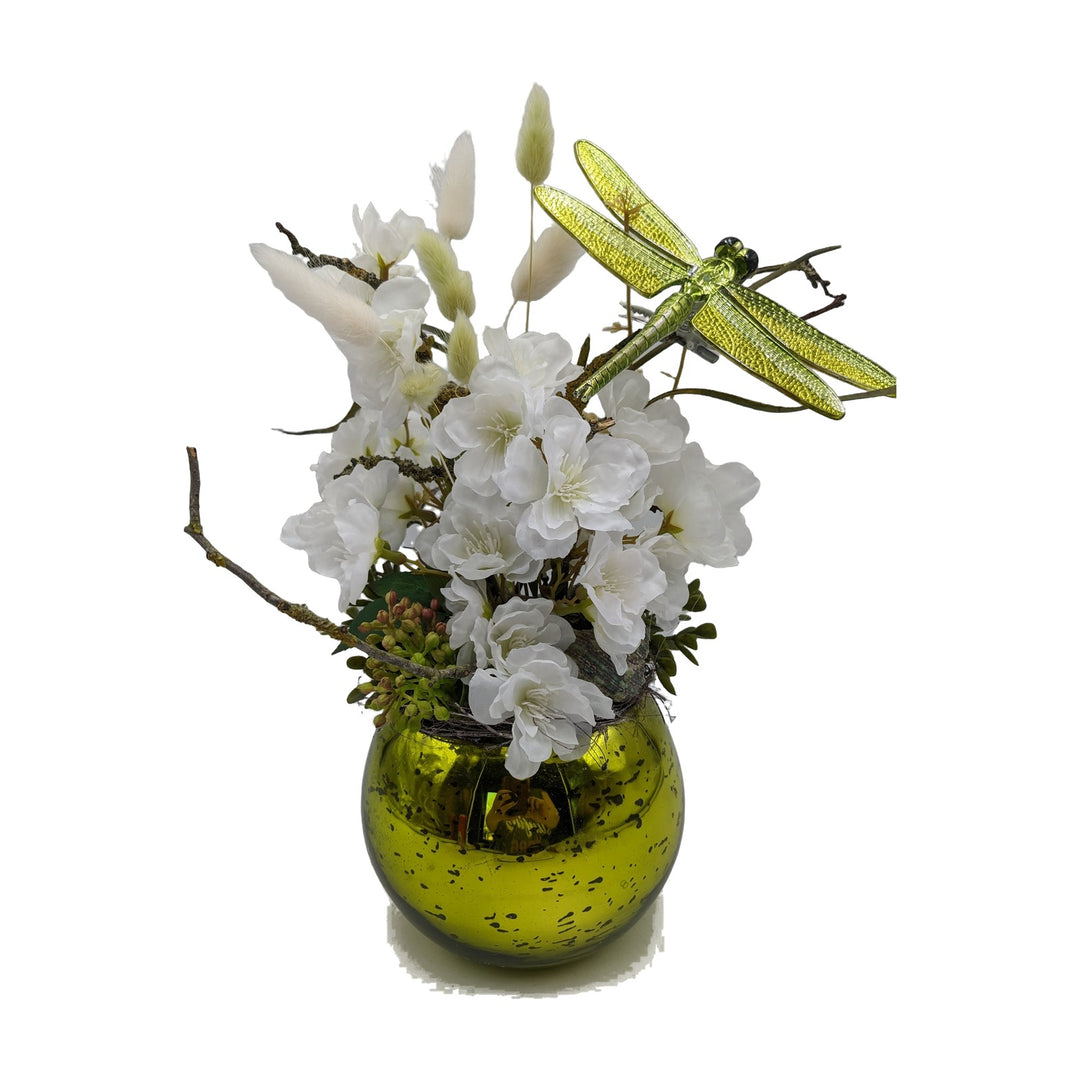 Freigestellt Sommergesteck Libelle Kirschblüte Gräser weiß grün