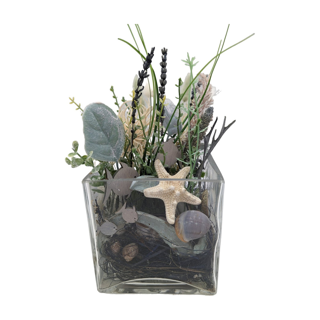 Freigestellt Sommergesteck maritim Seestern Schnecke Fische creme natur