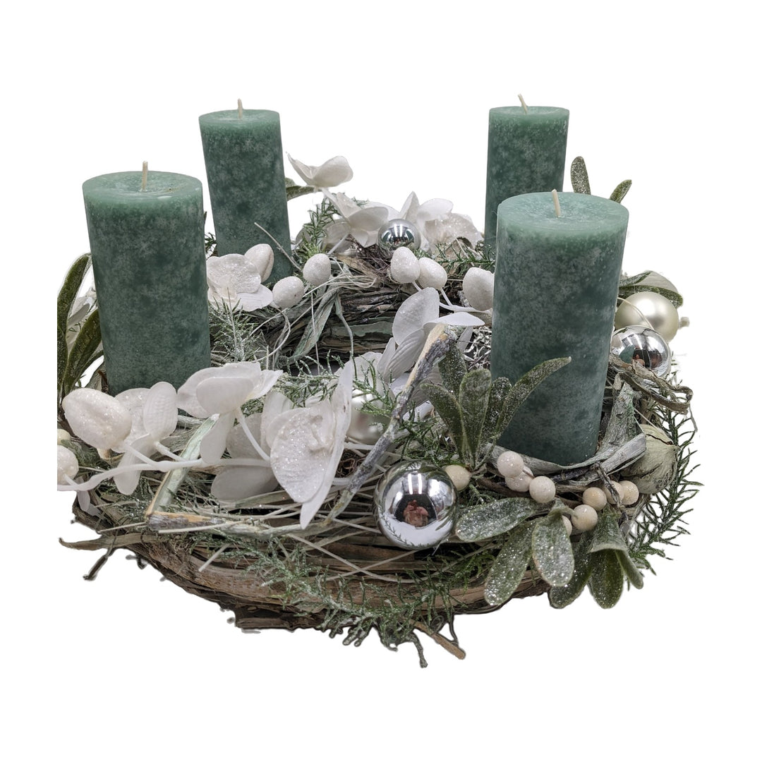 Freigestellt Weihnachtskranz Adventskranz Orchidee Salbei Kugel mint weiß