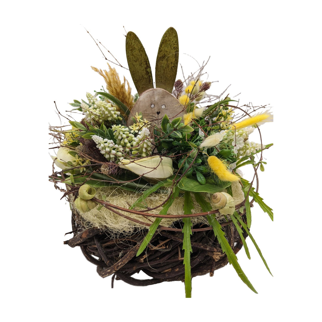 Freigestellt Ostergesteck Hase Hyazinthen Schnecke gelb weiß