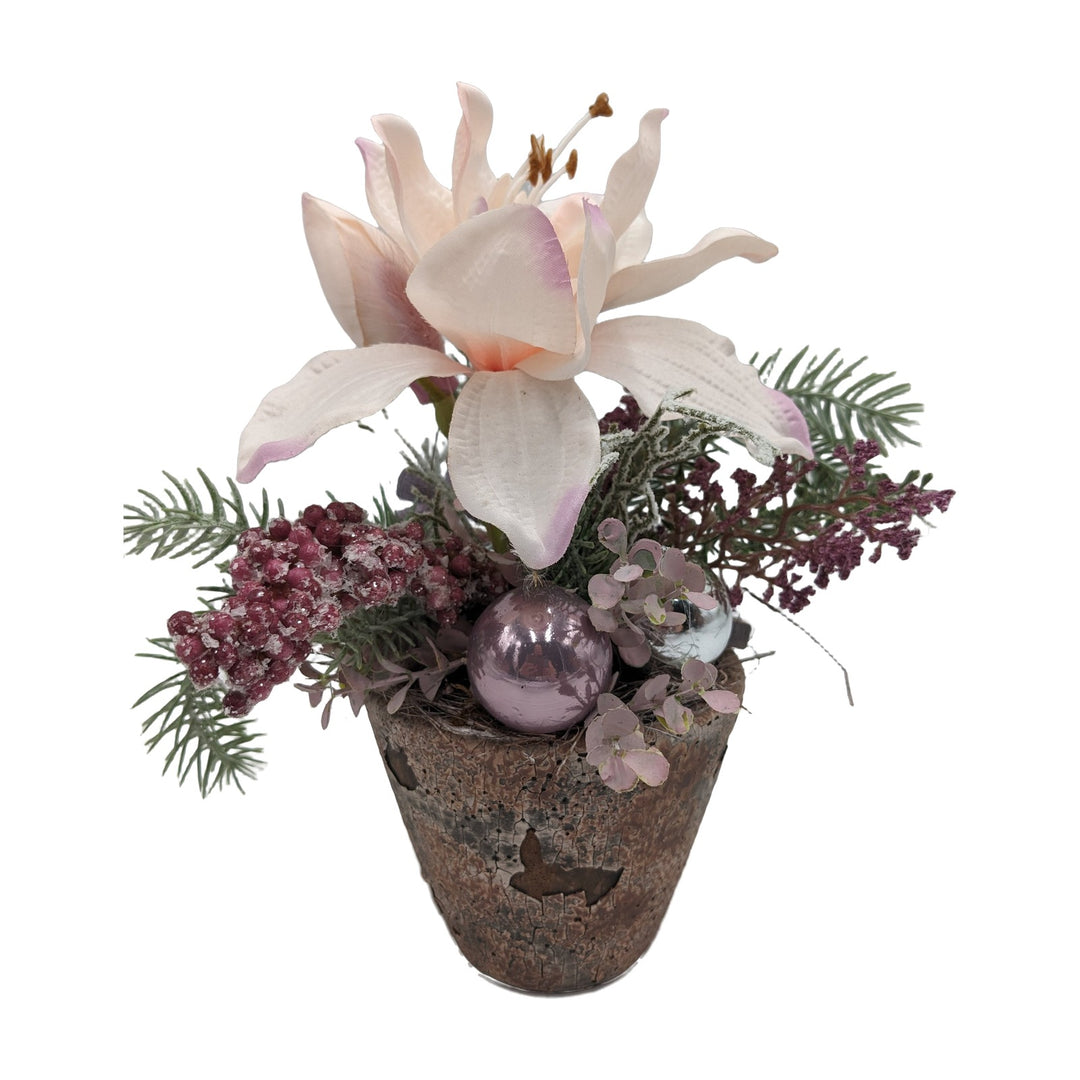 Freigestellt Weihnachtsgesteck Amaryllis Kugeln Beeren rosa creme