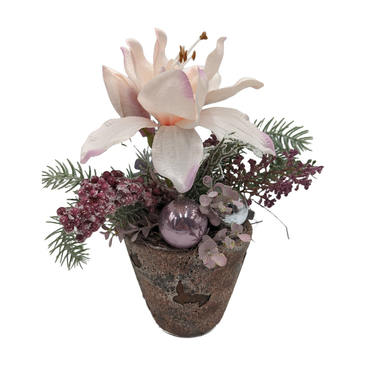 Freigestellt Weihnachtsgesteck Amaryllis Kugeln Beeren rosa creme