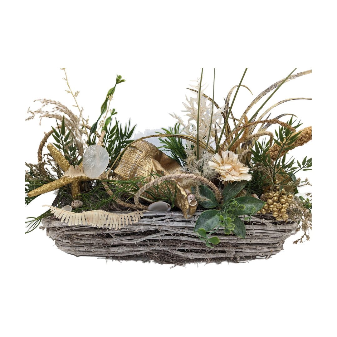 Freigestellt Sommergesteck maritim Seestern Schnecke Beeren gold natur