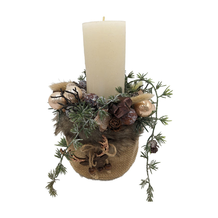 Freigestellt Weihnachtsgesteck Kerze Kugeln Zapfen Elch creme braun