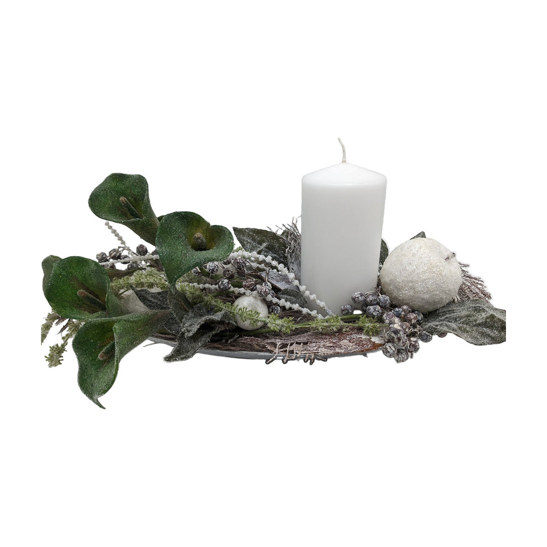 Freigestellt Weihnachtsgesteck Kerze Kugel Apfel Beeren weiß grün